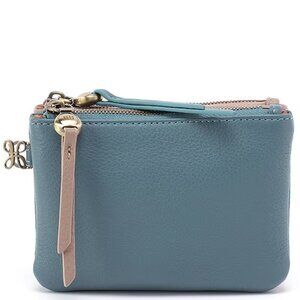 HOBO Double Zip Coin Pouch NWT – Agave Leaf Leather, 2 Zip Compartments, Compact